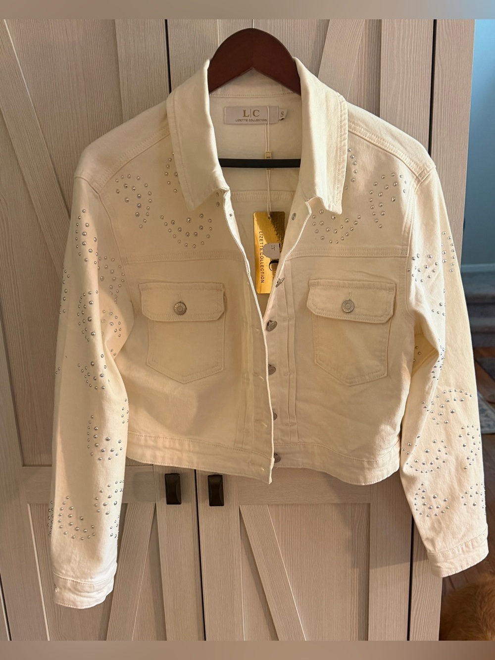 Lizette Collection Cream Studded Denim Jacket